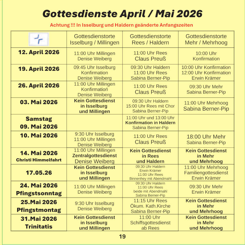 Gottesdienste Januar/Februar 2026